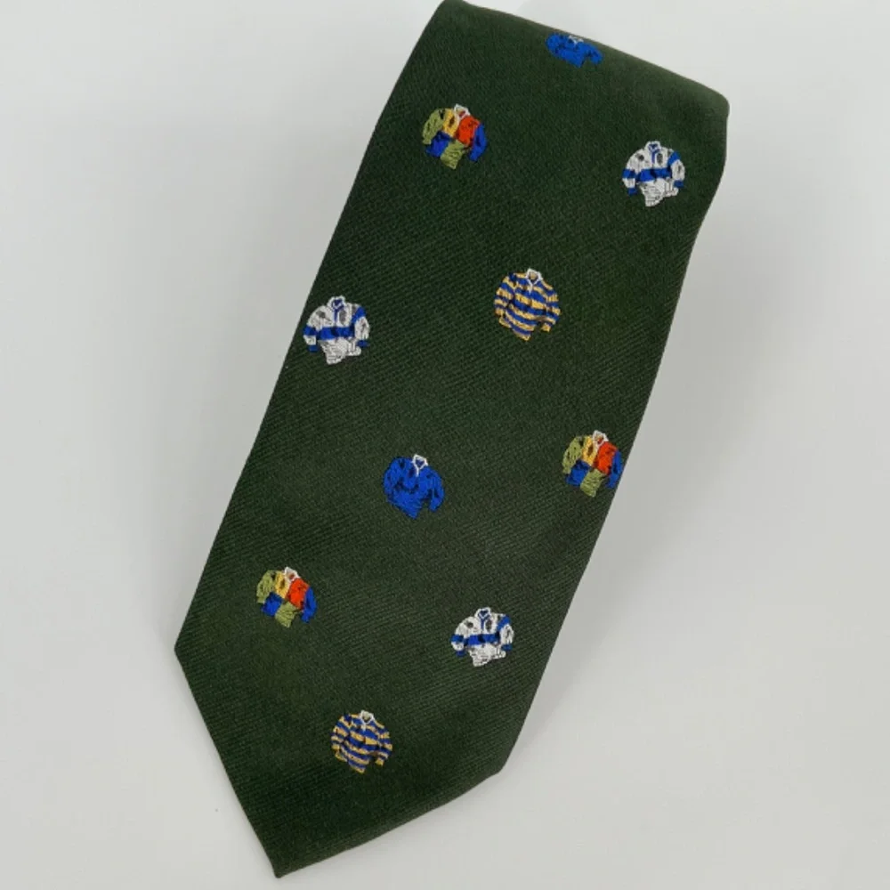 J. Crew Men's Rugby Pattern 100% Silk Tie Green Ludlow English Hand Stitched USA